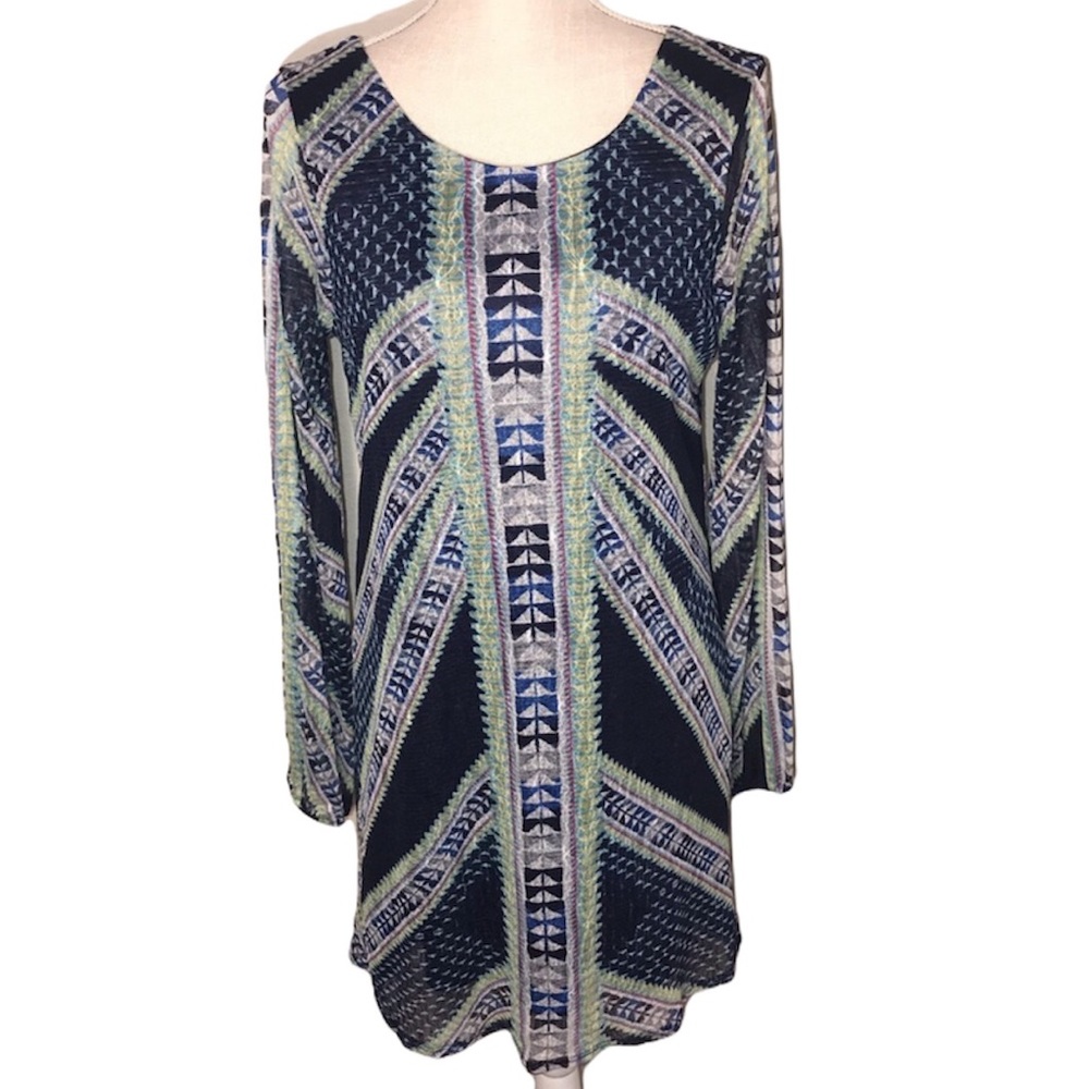 Fire Los Angeles geometric blue green flowy dress size large